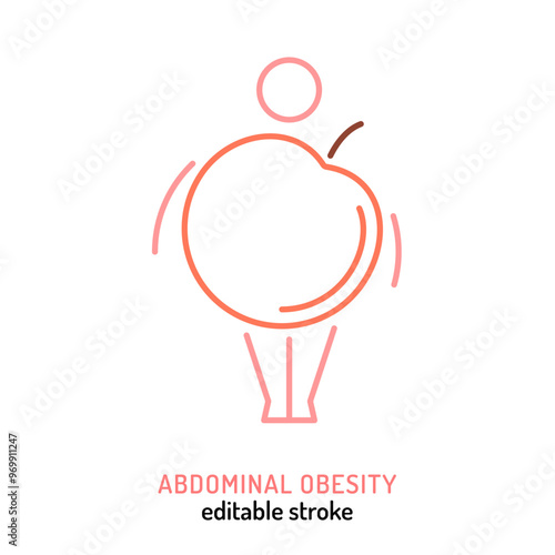 Intra-abdominal fat icon. Truncal obesity line pictogram