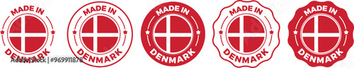 made in Denmark labels set, made in Kingdom of Denmark product emblem