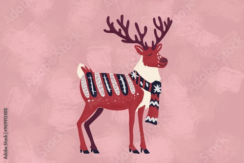 Festive reindeer dressed in a colorful scarf photo