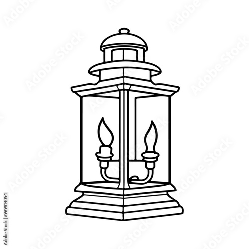 European Lantern Silhouette Icon - Transparent Background Clipart, black color silhouette solid white background