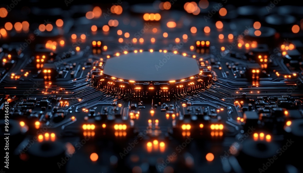 Obraz premium Illuminated Circuit Board with Central Processor