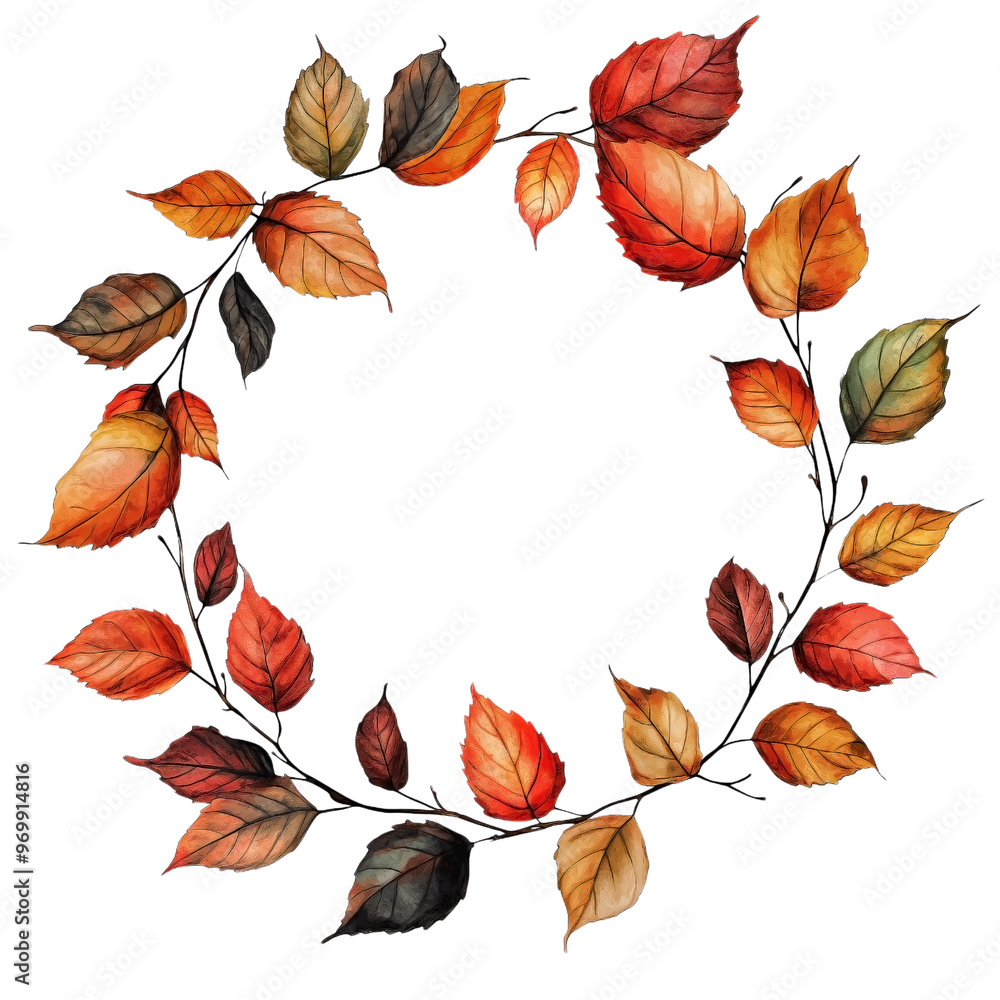 Obraz premium Round autumnal leaves frame on transparent background