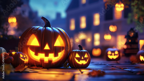 Wallpaper Mural Festive Halloween scene with glowing pumpkins, perfect for autumn decorations and seasonal festivities. Torontodigital.ca
