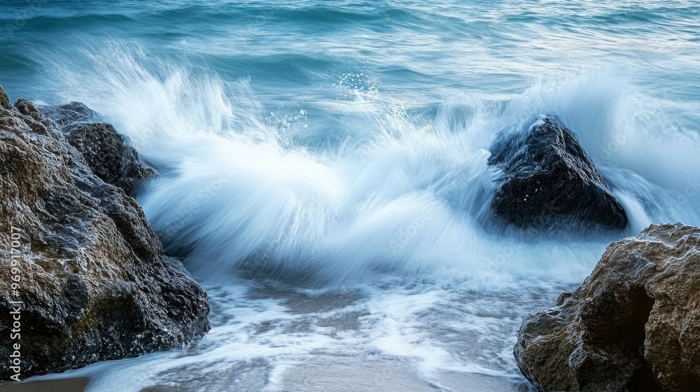 Seawater Crashing Between Rocks, Long Exposure, Coastal, Ocean, Nature, Water, Waves Seawater Crashing Between Rocks, Long Exposure, Coastal, Ocean, Nature, Water, Waves