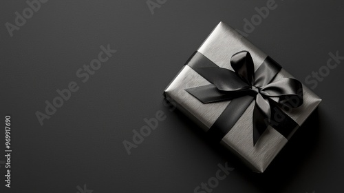 Wallpaper Mural Elegant Gift Box Wrapped in Metallic Silver Paper with Black Ribbon Ideal for Special Occasions Torontodigital.ca