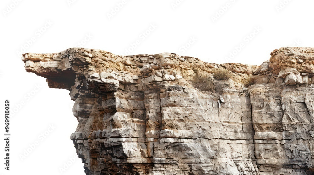 Isolated cliff side with cracks and crevices on a white background. Isolated cliff side with cracks and crevices on a white background.