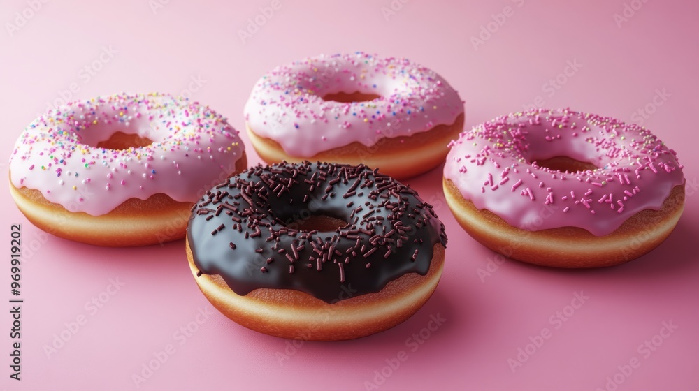 Sweet and Delicious Donuts on Pink Background, 3D Illustration, donut, sprinkles, pink, Sweet and Delicious Donuts on Pink Background, 3D Illustration, donut, sprinkles, pink,