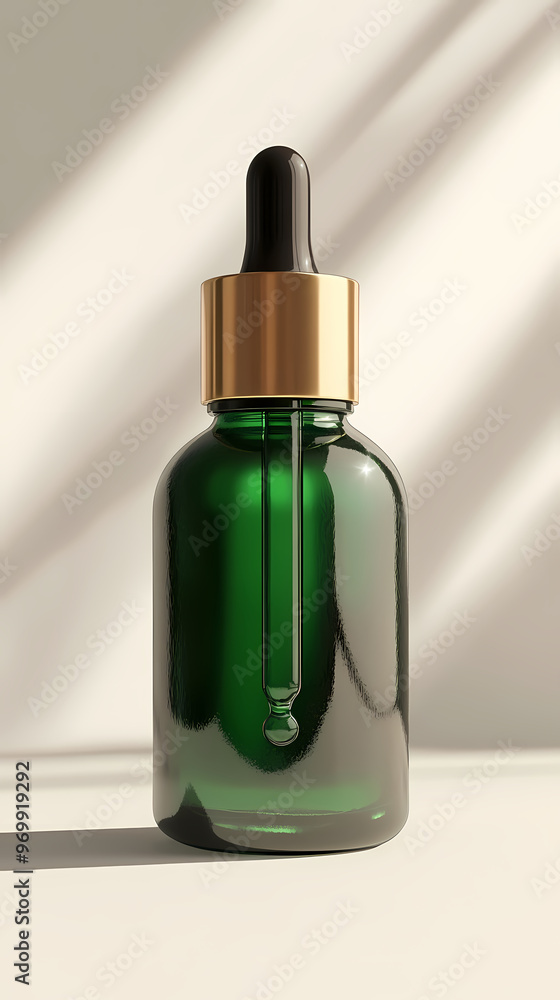 Green glass skincare bottle display Green glass skincare bottle display