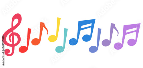 Colourful music note symbols of different color. Music notes icon set, notes symbol