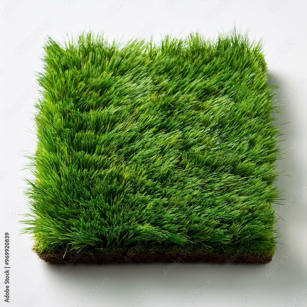 square green grass turf isolated on white background