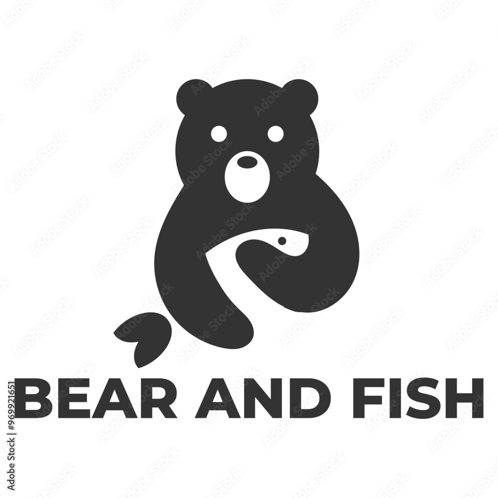 bear and fish minimalist logo design bear and fish minimalist logo design