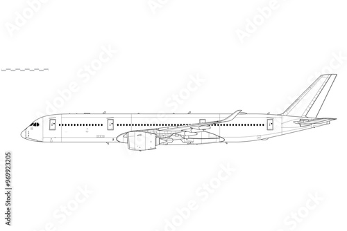 Airbus A350-900. Vector drawing of long-range passenger jet airliner. Side view. Image for illustration and infographics.