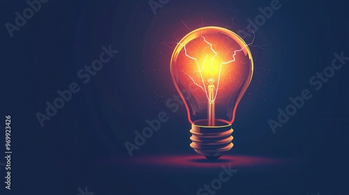 Light bulb with lightning bolt, powerful ideas leading to rapid growth, flat design illustration with copyspace