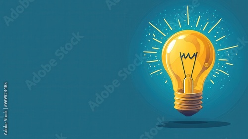 Light bulb with lightning bolt, powerful ideas leading to rapid growth, flat design illustration with copyspace
