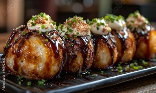 Delicious Grilled Takoyaki With a Savory Glaze Served on a Hot Plate