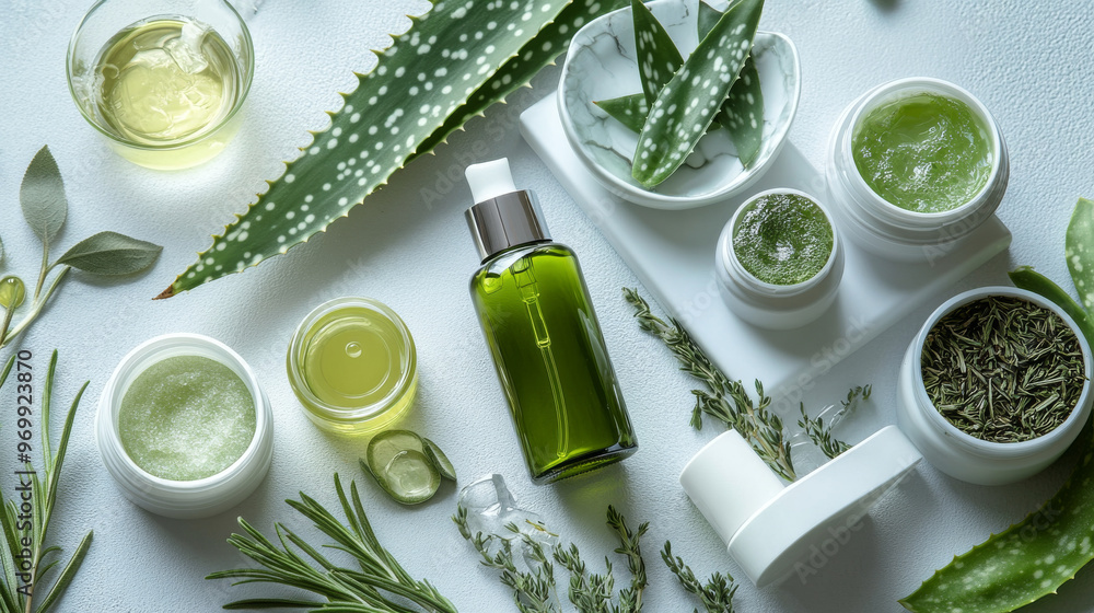 Highlight the natural or organic ingredients featured in the facial care set. Show ingredients like aloe vera, green tea, or essential oils, and how they contribute to the efficacy of the products. Highlight the natural or organic ingredients featured in the facial care set. Show ingredients like aloe vera, green tea, or essential oils, and how they contribute to the efficacy of the products.