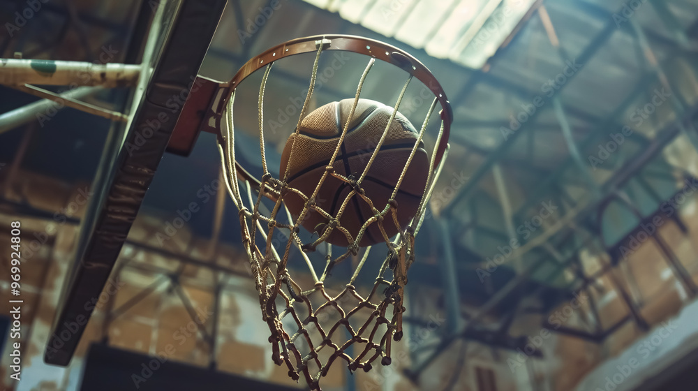 Basketball game ball in the hoop. Basketball game ball in the hoop.