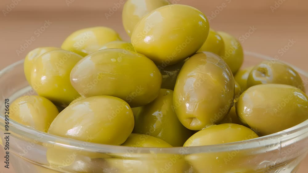 Marinated olives lie in a glass bowl. High quality 4k footage Marinated olives lie in a glass bowl. High quality 4k footage