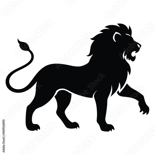 a lion standing with aggressive mode vector silhouette, isolated white background 