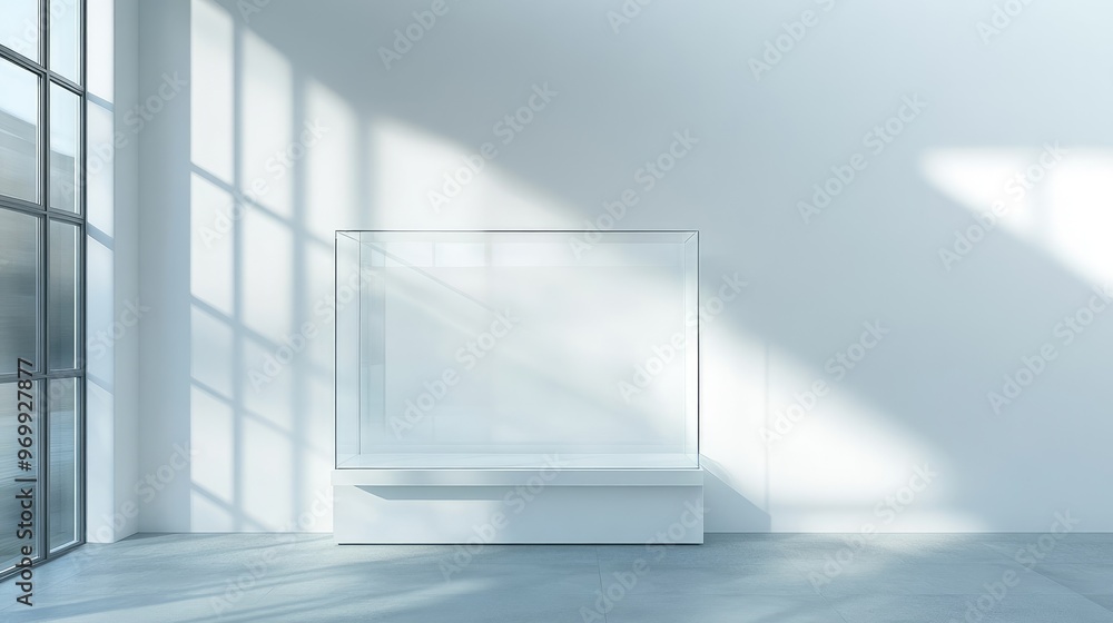 Obraz premium Empty Glass Display Case in White Room.