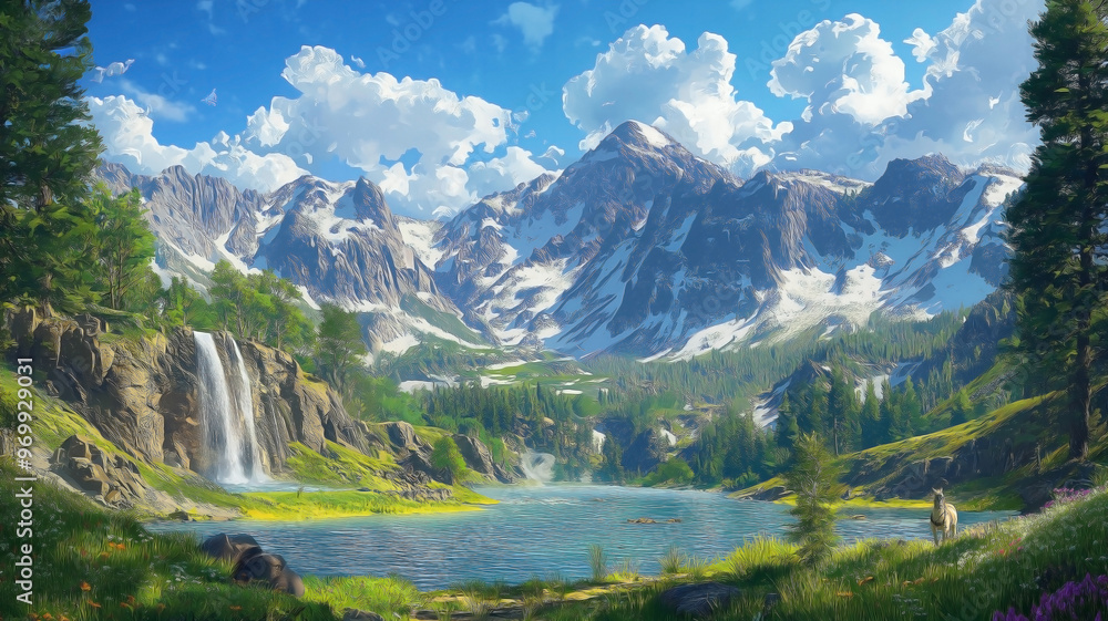 Yellowstone National Park reimagined in anime style Yellowstone National Park reimagined in anime style