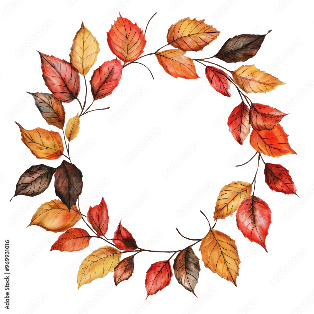 Fototapeta premium round autumnal leaves frame on transparent background