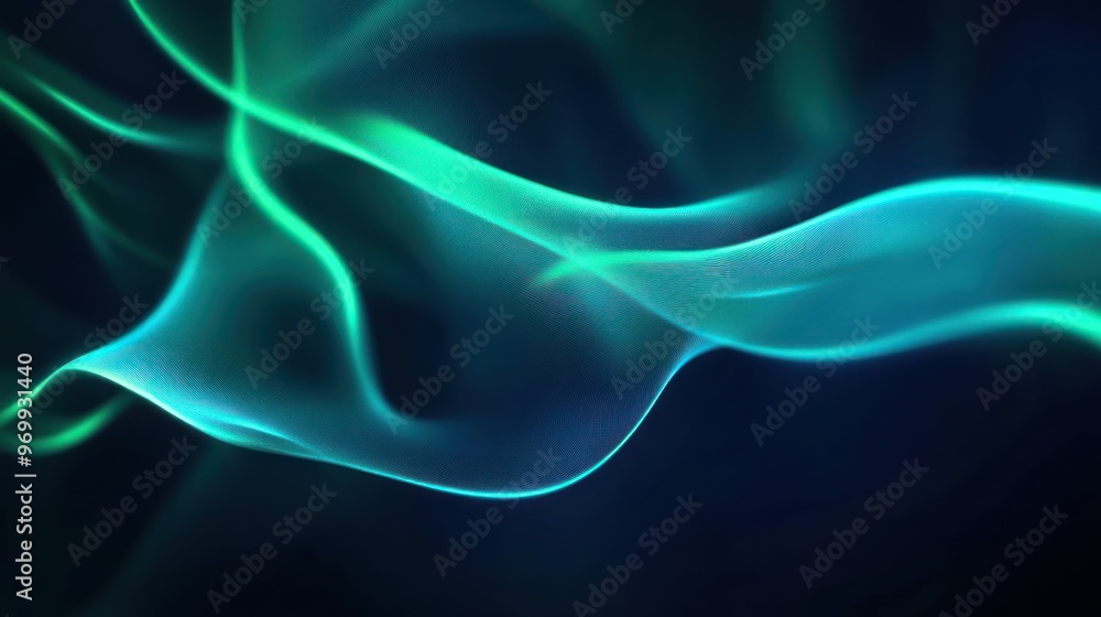 Abstract Flowing Green and Blue Lines on Black Background Abstract Flowing Green and Blue Lines on Black Background