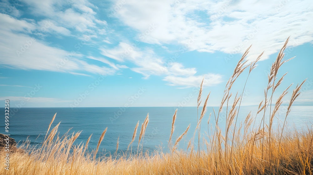 A breathtaking ocean view from a coastal path with tall grasses swaying in the breeze and the sea stretching out to the horizon. A breathtaking ocean view from a coastal path with tall grasses swaying in the breeze and the sea stretching out to the horizon.