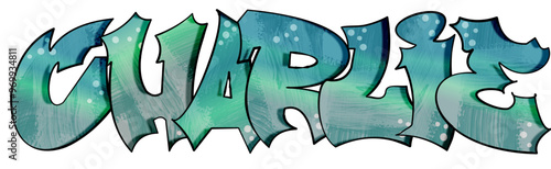 charlie - name street art - graffiti lettering typography - art illustration - multicolor - writen Word - blue and green	