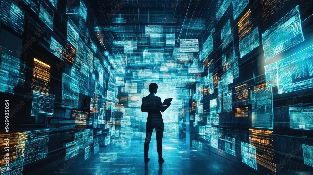 Person Navigating a Digital World. Person Navigating a Digital World.