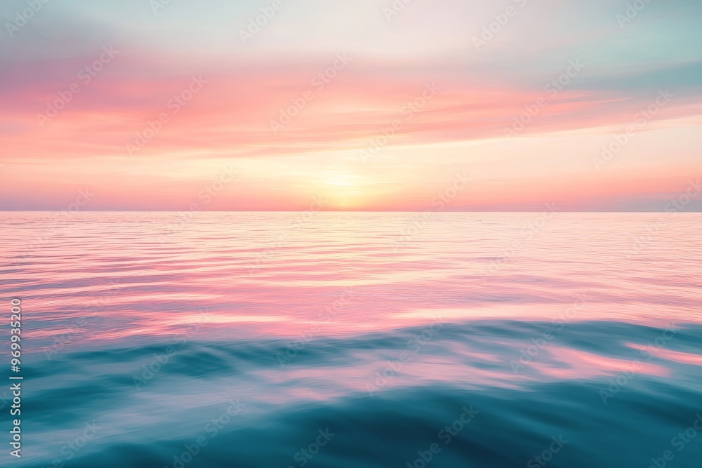 Obraz premium Sunset Over Calm Ocean Waters During Twilight, Creating a Serene Atmosphere at Dusk