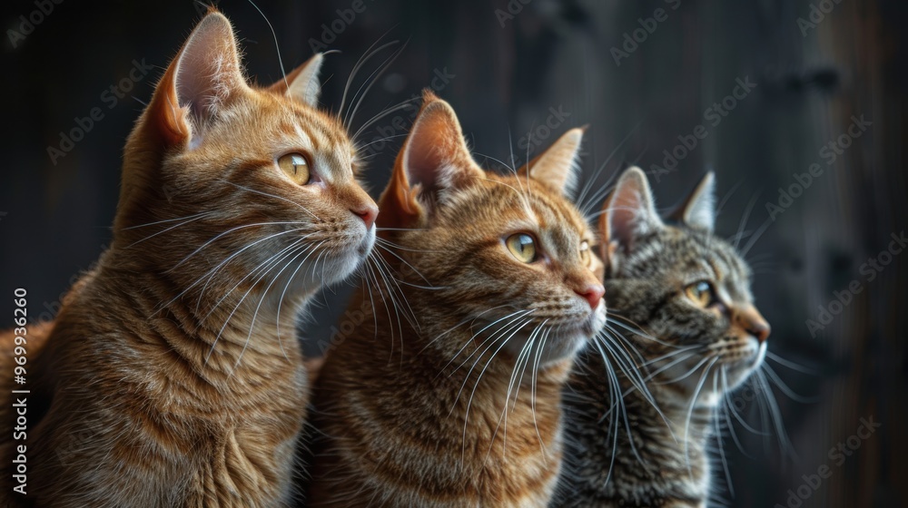 Three cats sitting together, gazing thoughtfully out the window during a sunny afternoon Three cats sitting together, gazing thoughtfully out the window during a sunny afternoon