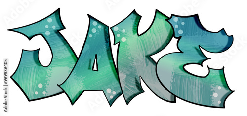 jake - name street art - graffiti lettering typography - art illustration - multicolor - writen Word - blue and green	