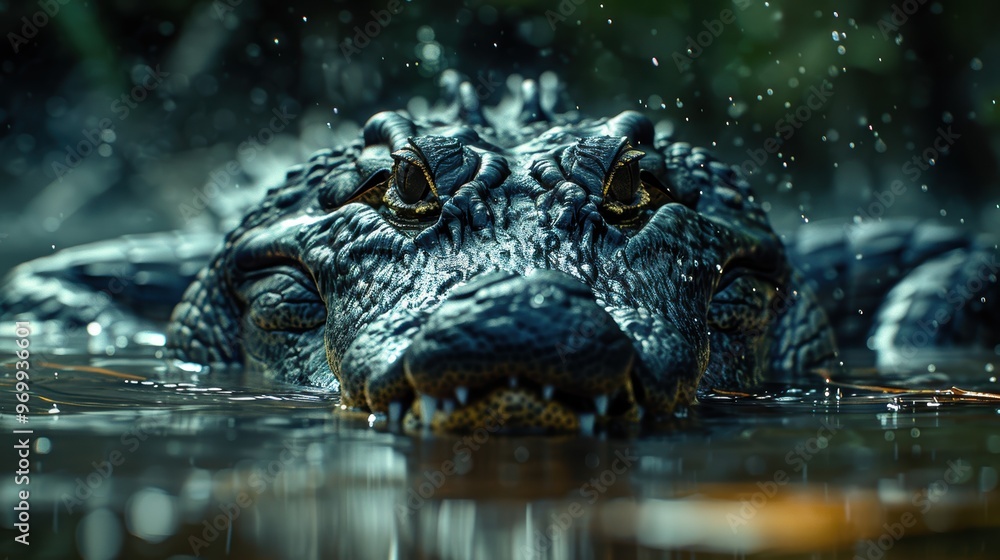 A crocodile silently surveys its surroundings in the murky waters of the Everglades A crocodile silently surveys its surroundings in the murky waters of the Everglades
