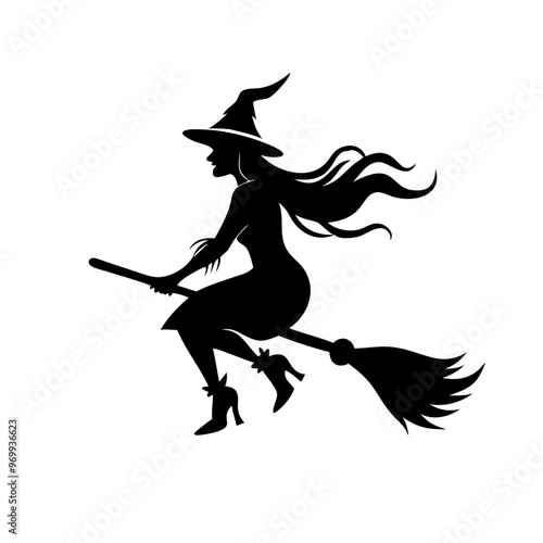 Halloween Witch Broom icon Silhouette Icon - Transparent Background Clipart