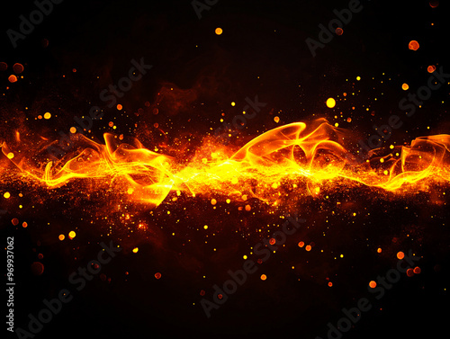 Blazing Line of Fire Cuts with sparks on a black background