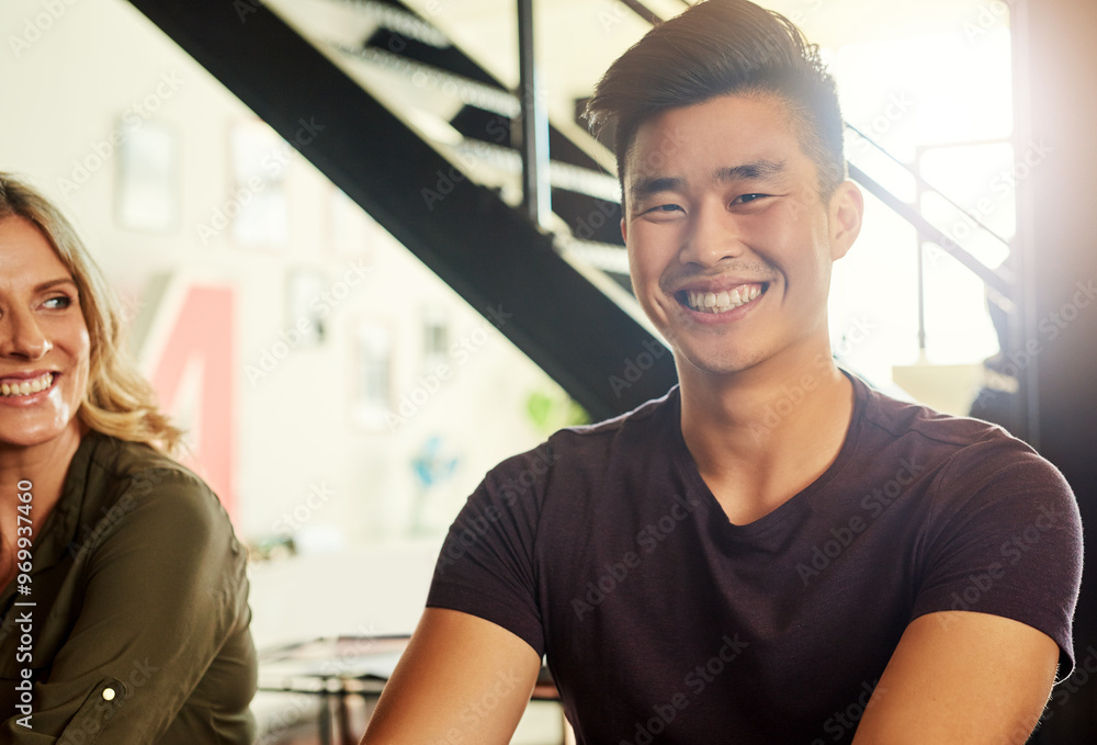 Happy, portrait and asian man with positive attitude for creative design, career or agency at office. Young, male person or designer with smile for project, energy or job opportunity at workplace Happy, portrait and asian man with positive attitude for creative design, career or agency at office. Young, male person or designer with smile for project, energy or job opportunity at workplace