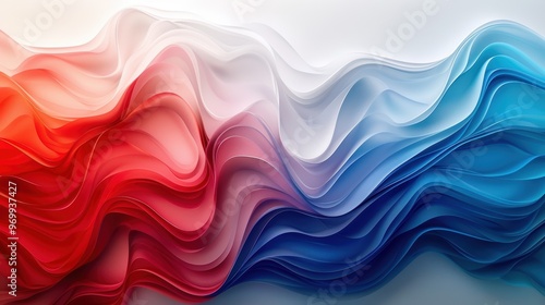 Abstract wavy lines in red, blue, and white create a vibrant flowing background