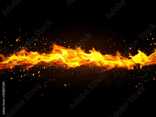 Blazing Line of Fire Cuts with sparks on a black background