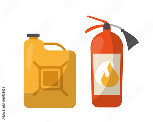 Car drive element. Gasoline and fire extinguisher. Fuel for transport and vehicle. Automobile and car. Sticker for social networks. Flat vector illustration isolated on white background