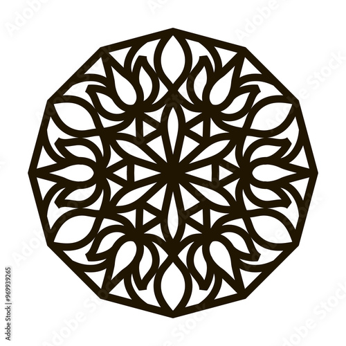 Mandala in black color. Vintage decorative elements. Oriental pattern. Islam, Arabic, Indian, Moroccan, Spanish, Turkish, Pakistani, Chinese, mystical, pufic motifs. Vector illustration