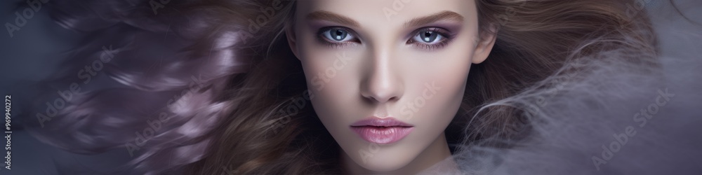 A stunning close-up of a woman with piercing blue eyes and flawless makeup, framed by soft, ethereal lighting and wisps of hair. A stunning close-up of a woman with piercing blue eyes and flawless makeup, framed by soft, ethereal lighting and wisps of hair.
