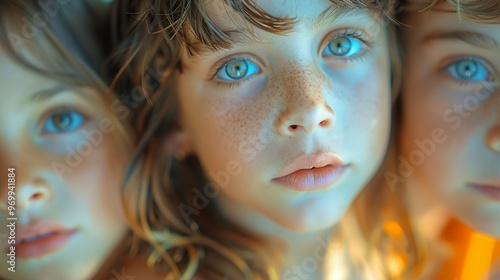 Close-up Portrait of Three Young Girls with Freckles