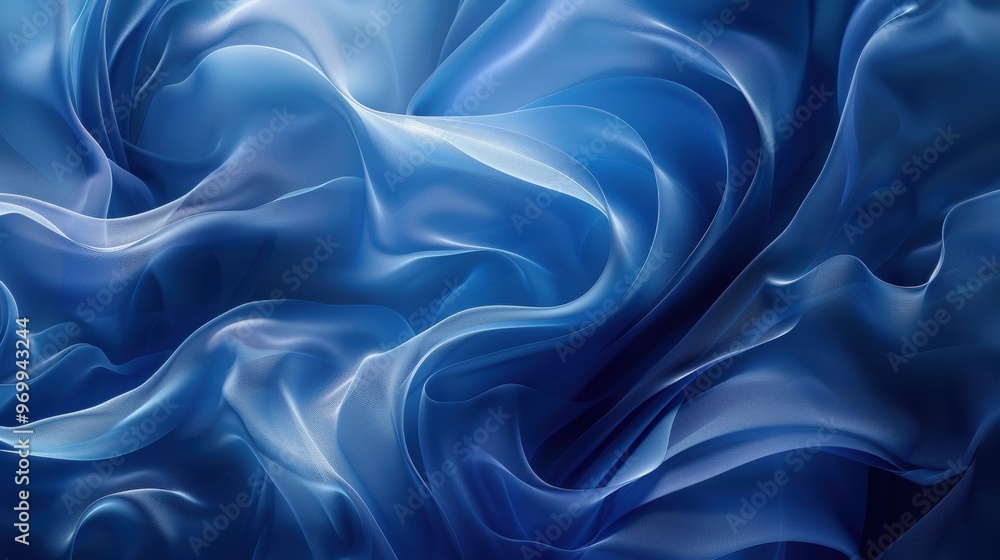 Fototapeta premium Soft flowing abstract blue fabric waves create a tranquil and serene backdrop for any design project