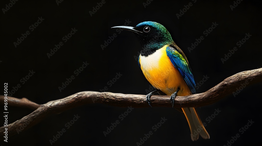 Regal Sunbird Perched on a Branch on a Black Background, Realistic Photo, Wallpaper, Cover and Screen for Smartphone, PC, Laptop, 9:16 and 16:9 Format Regal Sunbird Perched on a Branch on a Black Background, Realistic Photo, Wallpaper, Cover and Screen for Smartphone, PC, Laptop, 9:16 and 16:9 Format