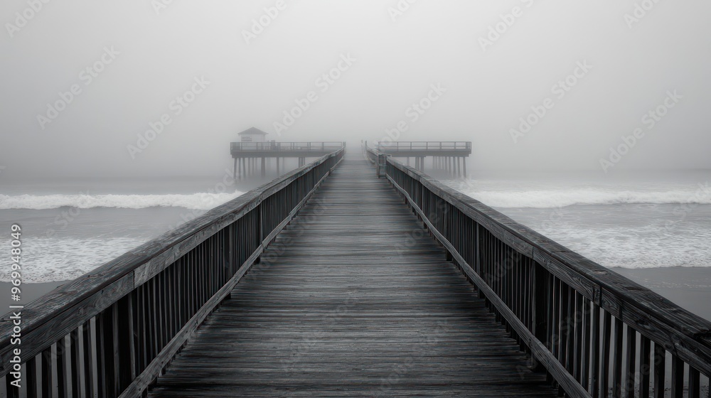 Obraz premium Misty Pier leading to the sea
