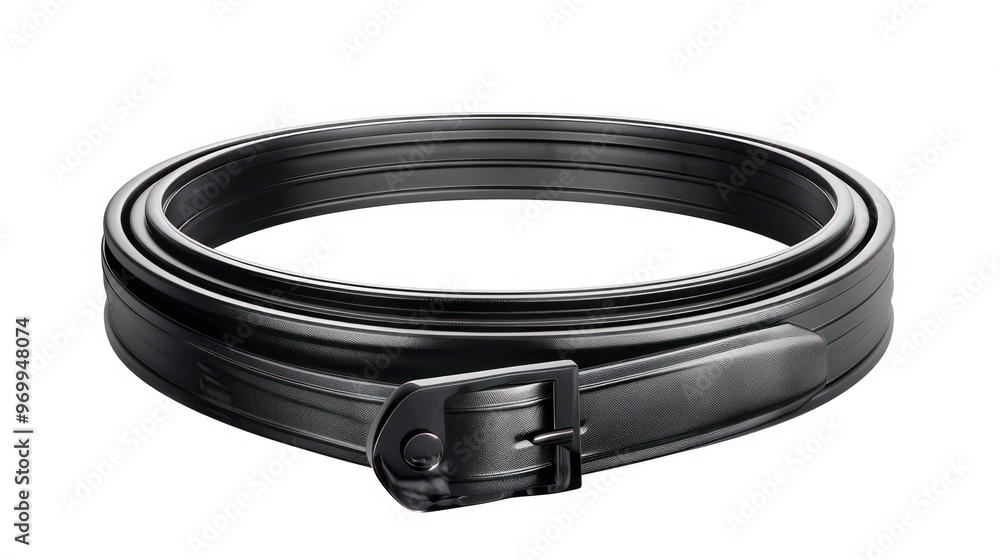 Black leather belt rolled up in a circle with a buckle. Black leather belt rolled up in a circle with a buckle.