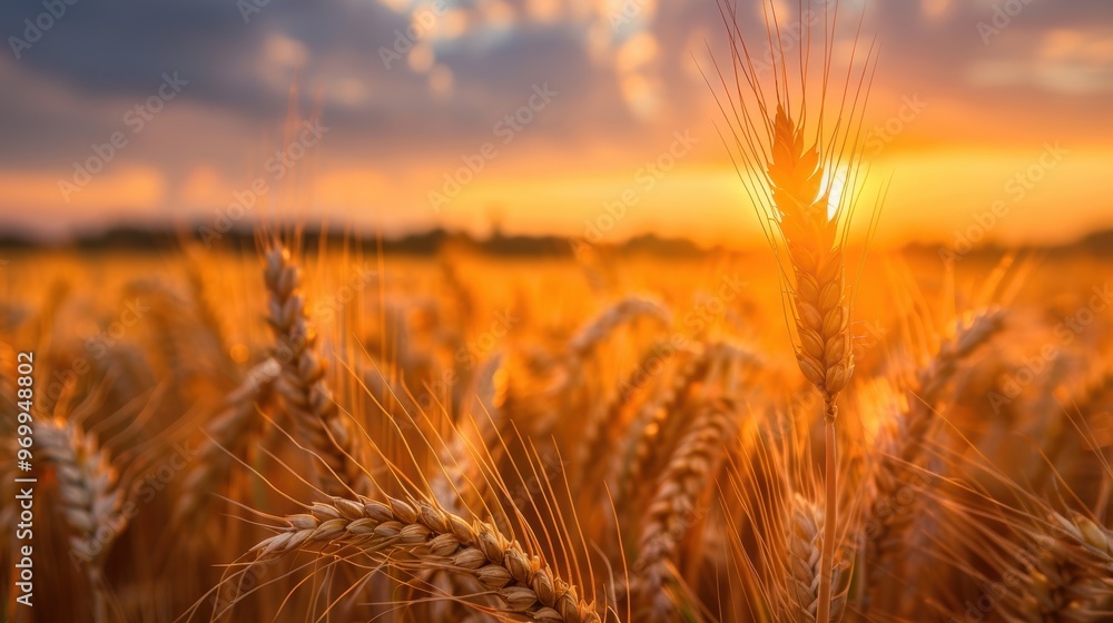Golden wheat fields at sunset showcasing the harvest season's beauty in rural landscapes Golden wheat fields at sunset showcasing the harvest season's beauty in rural landscapes