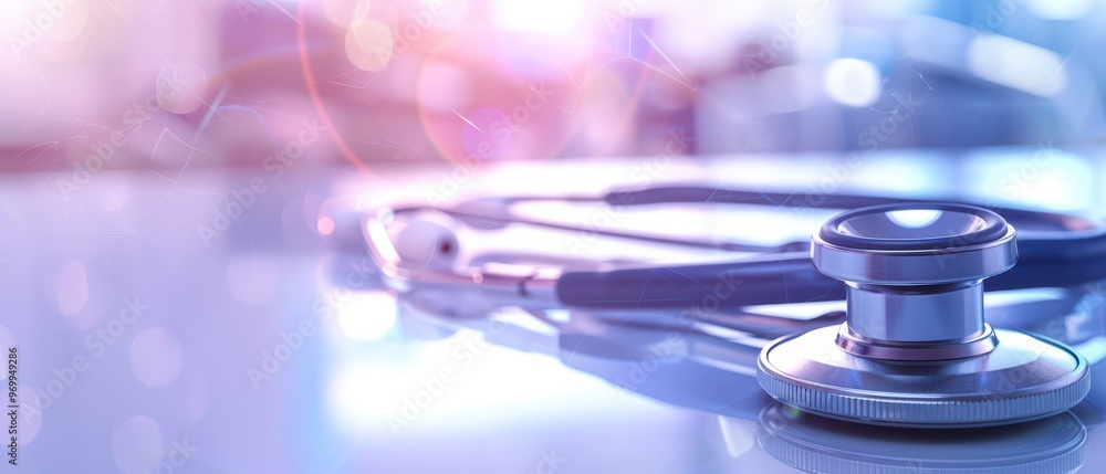 Close-up of a stethoscope on a reflective surface, symbolizing healthcare, medicine, and professional medical settings. Close-up of a stethoscope on a reflective surface, symbolizing healthcare, medicine, and professional medical settings.