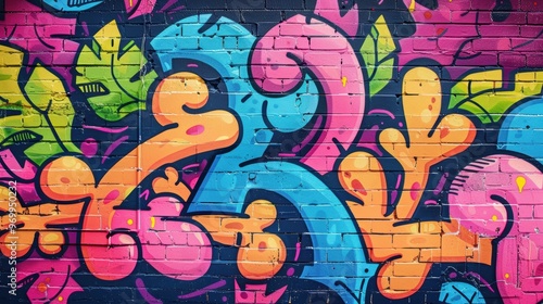 Wallpaper Mural Vibrant graffiti mural with intricate patterns and bright colors on a city wall in daylight Torontodigital.ca